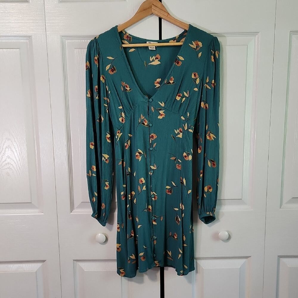 Billabong Days On End Dress Size LG Emerald Floral Babydoll Cottagecore Feminine